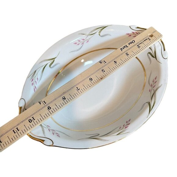 Seyei Bowl Serving Porcelain White Gold Trim Flowers Oval Nagoya Japan 10.5" - Picture 8 of 10